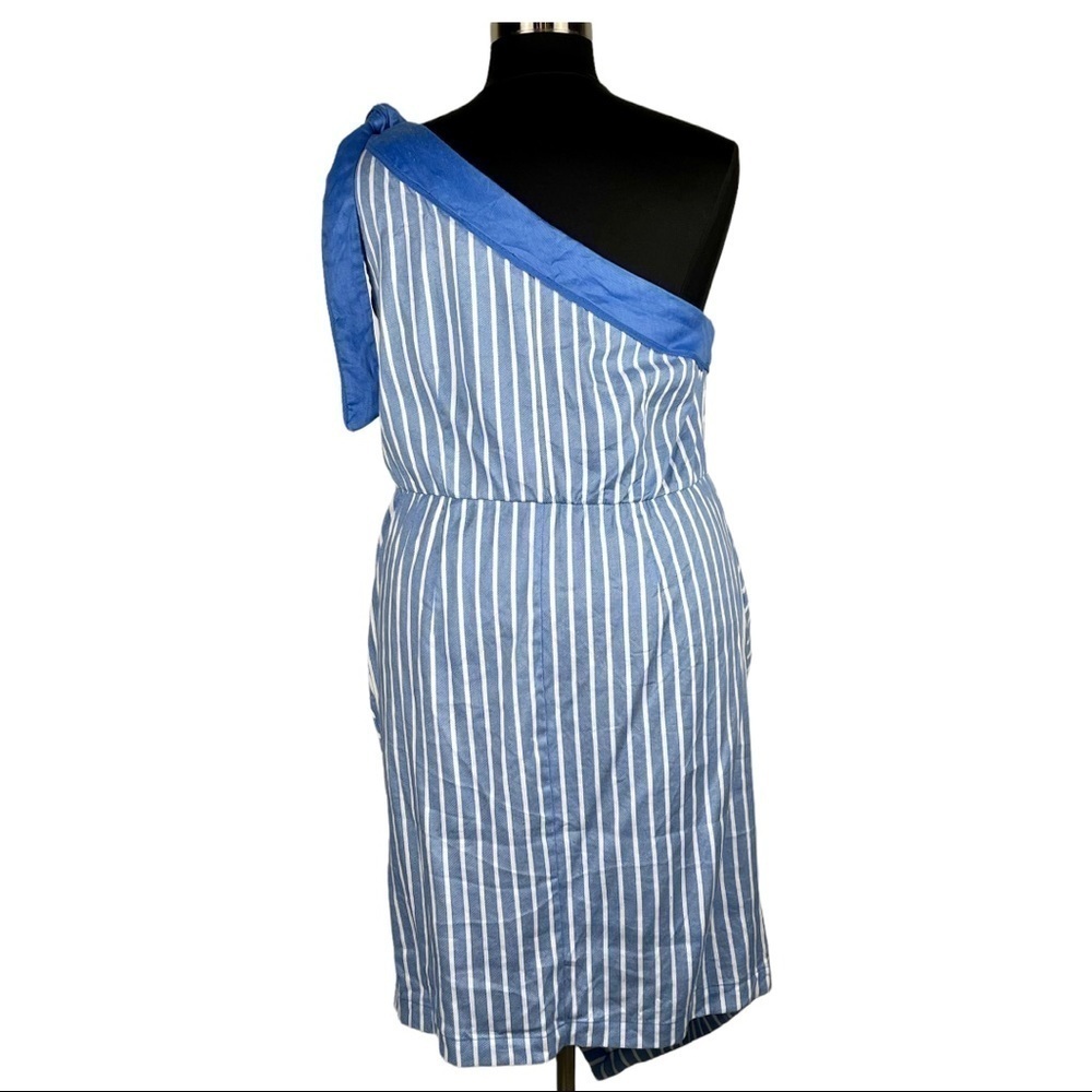 GLAMOUR X LANE BRYANT STRIPED ONE SHOULDER BOW ASYMMETRIC DRESS - Picture 7 of 14